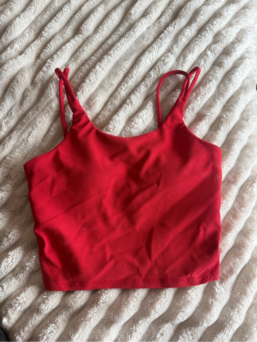 WILO Red Ribbed Strappy Crop Top with Build in Pads